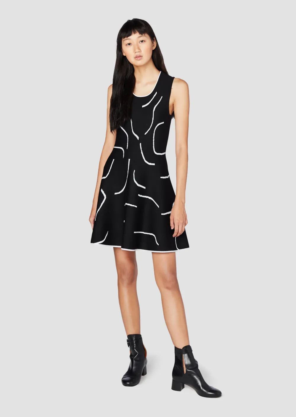 Black White Sleeveless Crewneck Flare Dress Derek Lam Sleeveless Crewneck Flare Dress