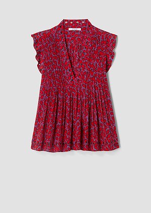 Sleeveless Geometric Leaf Print V-Neck Pintucked Top with Grommet Detail Sleeveless Geometric Leaf Print V-Neck Pintucked Top with Grommet Detail