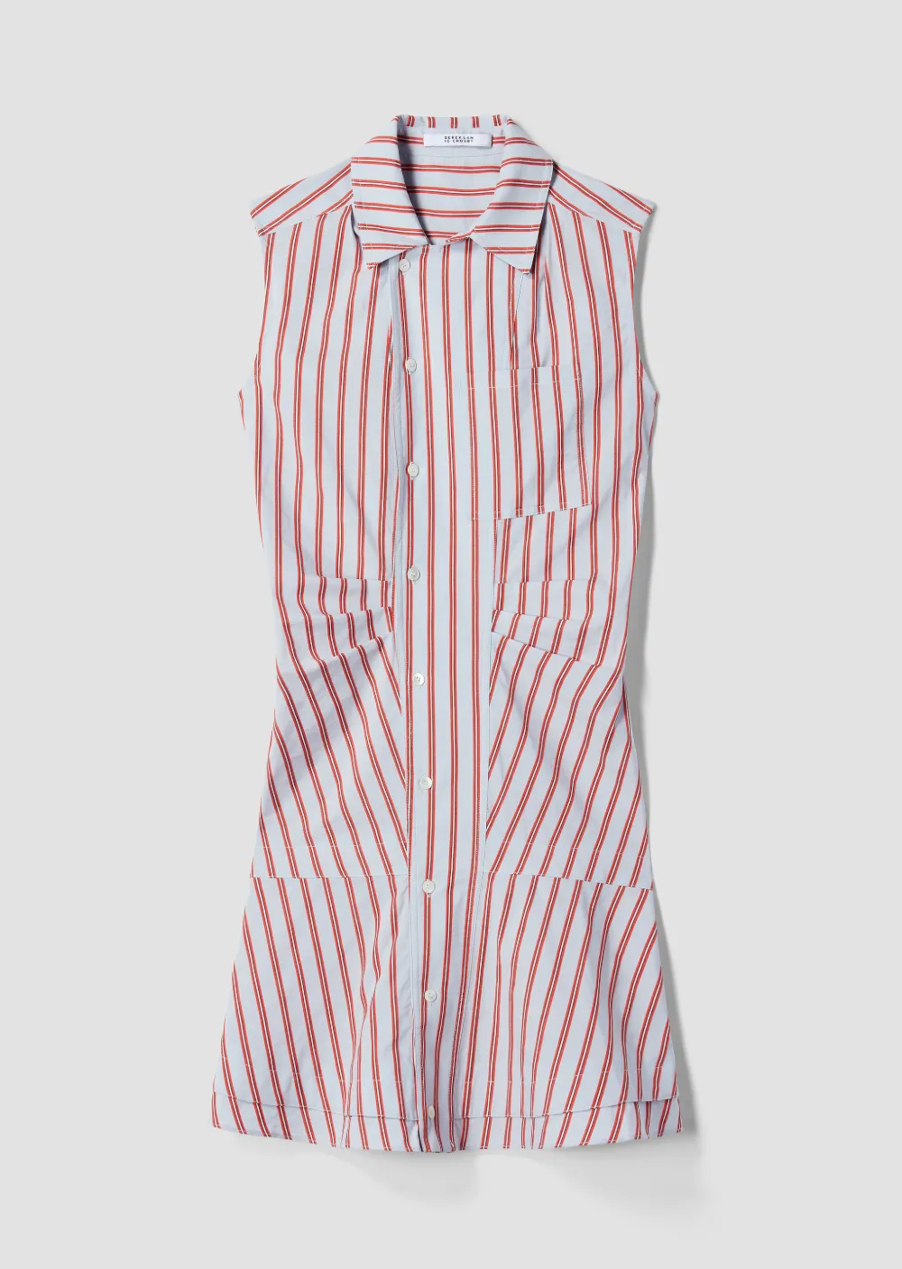 Sleeveless Pencil Striped Ruffle Placket Shirtdress