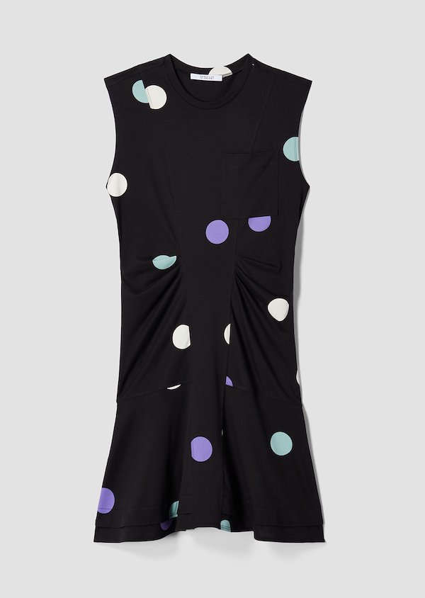 Sleeveless Polka Dot Cotton Jersey Dress with Ruffle Hem Sleeveless Polka Dot Cotton Jersey Dress with Ruffle Hem