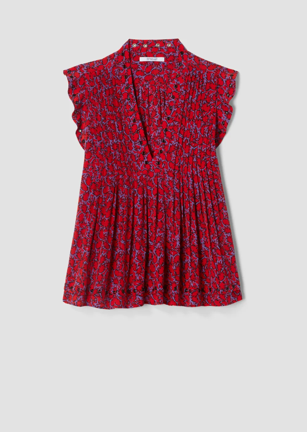 Sleeveless V-Neck Pintucked Top with Grommet Detail