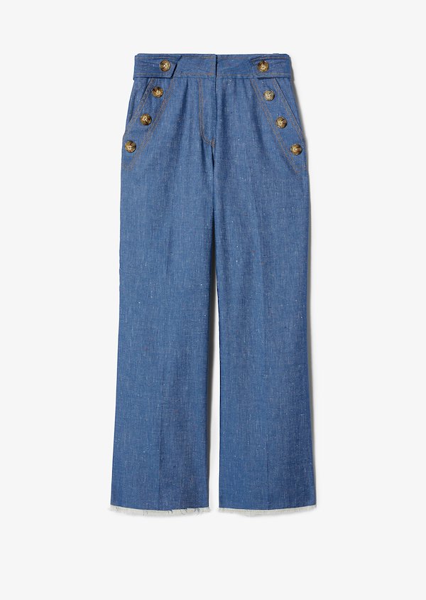 Slim Denim Culotte With Button Detail Slim Denim Culotte With Button Detail