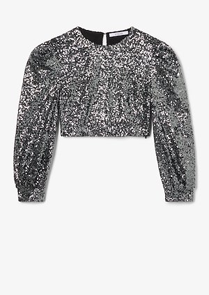 Sofia Cropped Baby Sequin Bell Sleeve Mesh Top Sofia Cropped Baby Sequin Bell Sleeve Mesh Top