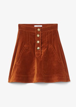 Stretch Velveteen A-Line Mini Skirt With Sailor Buttons Stretch Velveteen A-Line Mini Skirt With Sailor Buttons