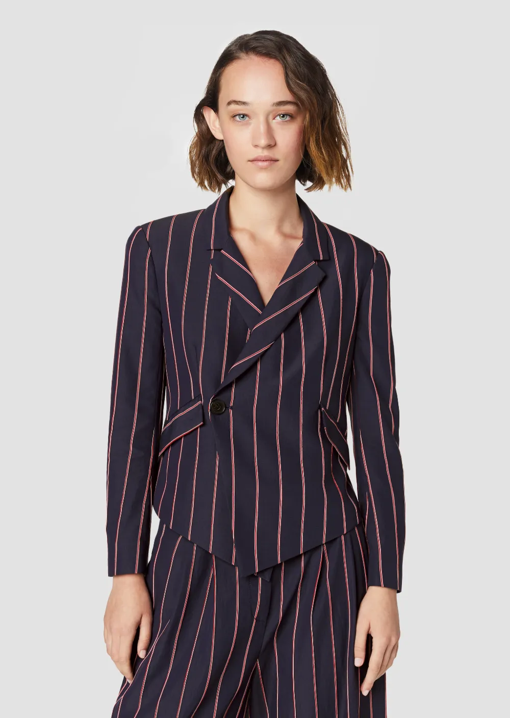Striped Cropped Asymmetrical Blazer