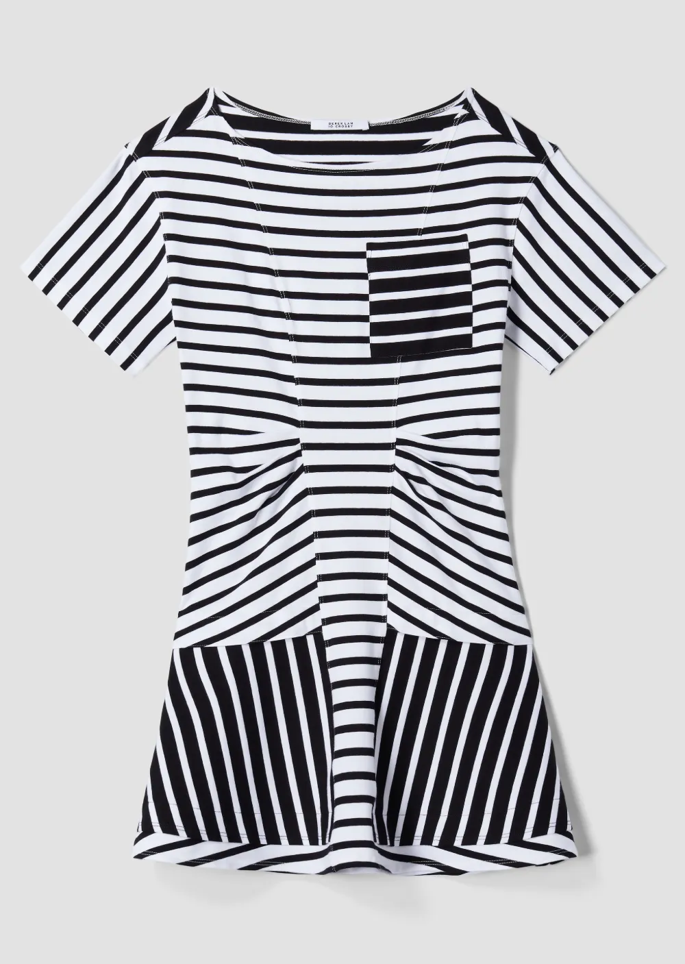 Striped Short Sleeve Crewneck Dress with Flared Skirt