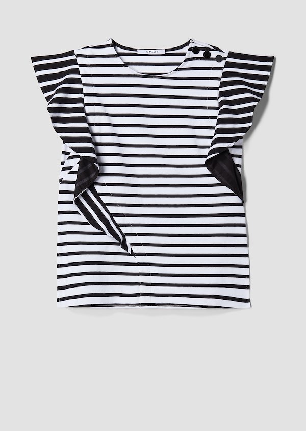 Striped Short Sleeve Crewneck Ruffle Top Striped Short Sleeve Crewneck Ruffle Top
