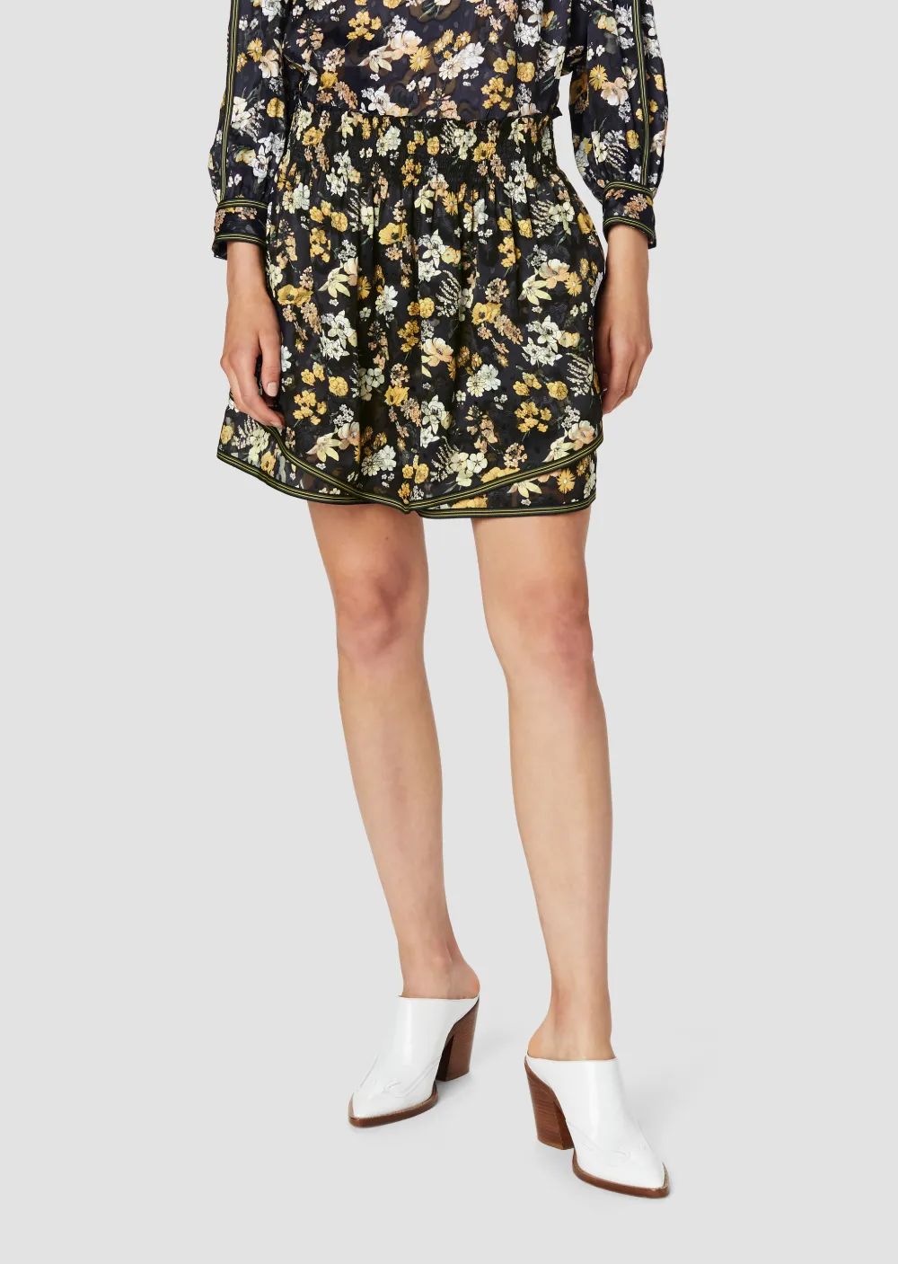Tiered Bouquet Floral Print Silk-Blend Jacquard Cami/Skirt