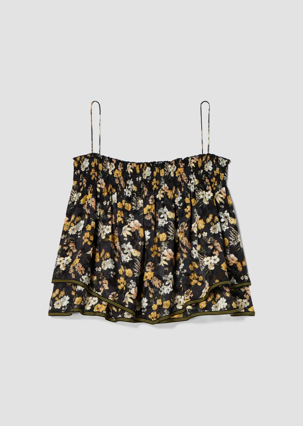 Tiered Bouquet Floral Print Silk-Blend Jacquard Cami/Skirt