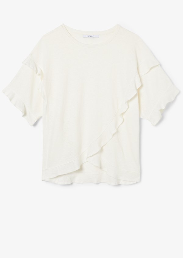 Timothea Linen Cotton Ruffle Jersey Tee Timothea Linen Cotton Ruffle Jersey Tee