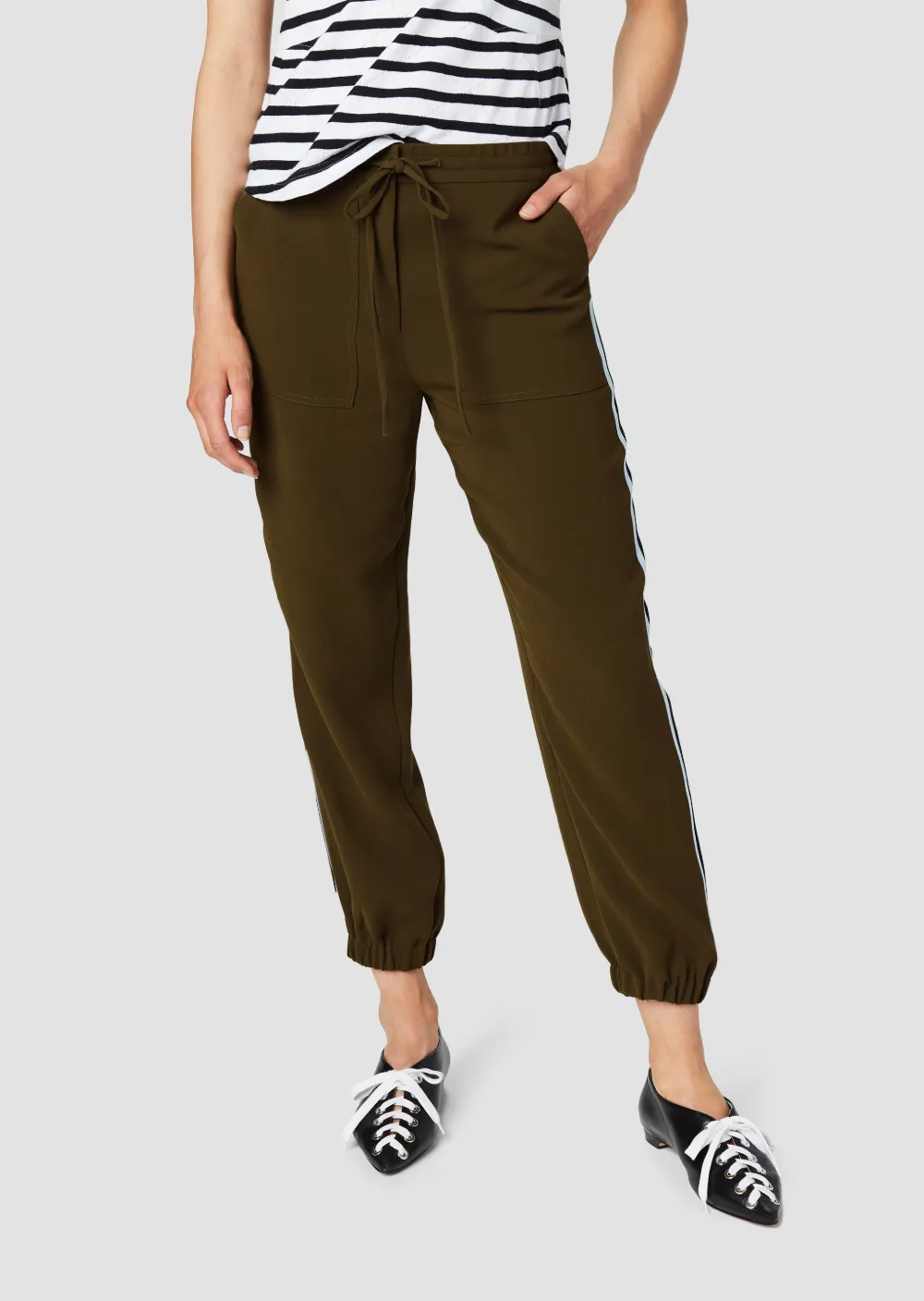 Tuxedo Stripe Drawstring Crepe Jogger