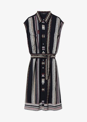 Belted Provincal Striped Sleeveless Button-Down Shirt Dress Belted Provincal Striped Sleeveless Button-Down Shirt Dress