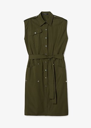 Belted Sleeveless Organic Cotton Button-Down Utility Shirt Dress Belted Sleeveless Organic Cotton Button-Down Utility Shirt Dress