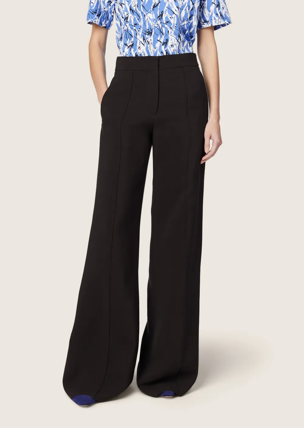 Cady Wide Leg Pintuck Trousers