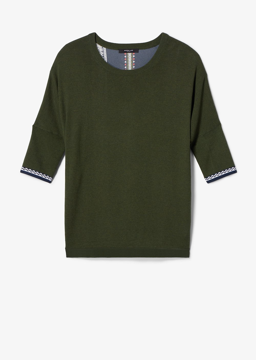 Crewneck Dolman Cashmere Sweater with Printed Silk Back