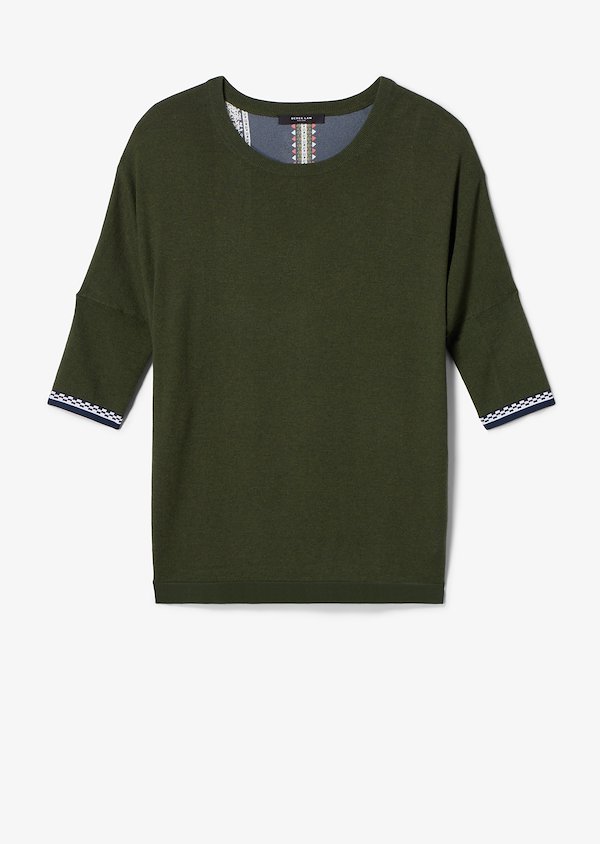 Crewneck Dolman Cashmere Sweater with Printed Silk Back Crewneck Dolman Cashmere Sweater with Printed Silk Back