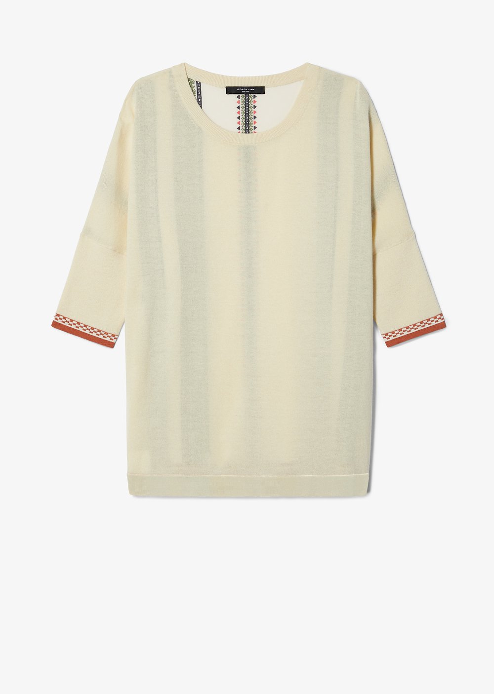 Crewneck Dolman Cashmere Sweater with Printed Silk Back