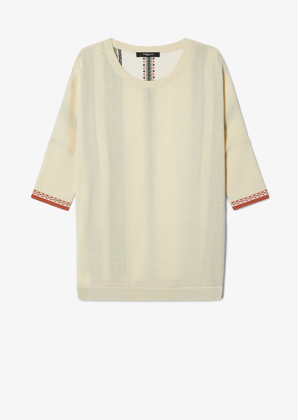 Crewneck Dolman Cashmere Sweater with Printed Silk Back Crewneck Dolman Cashmere Sweater with Printed Silk Back