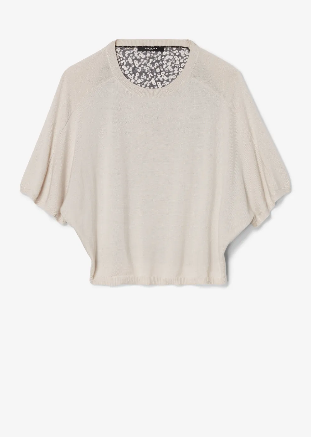 Cropped Batwing Silk Cashmere and Poppy Print Sweater