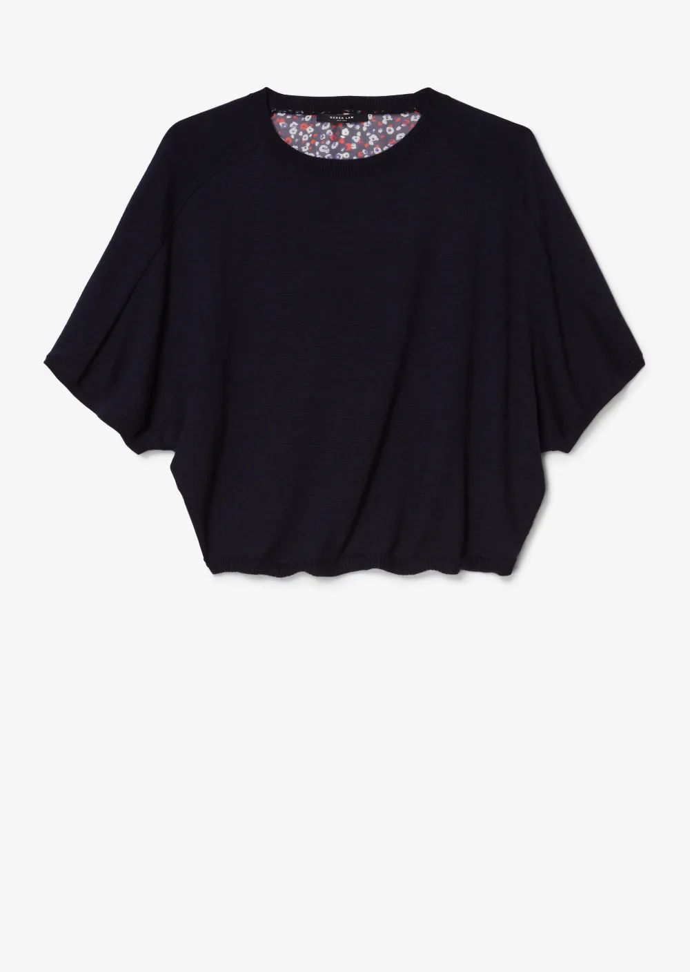 Cropped Batwing Silk Cashmere and Poppy Print Sweater