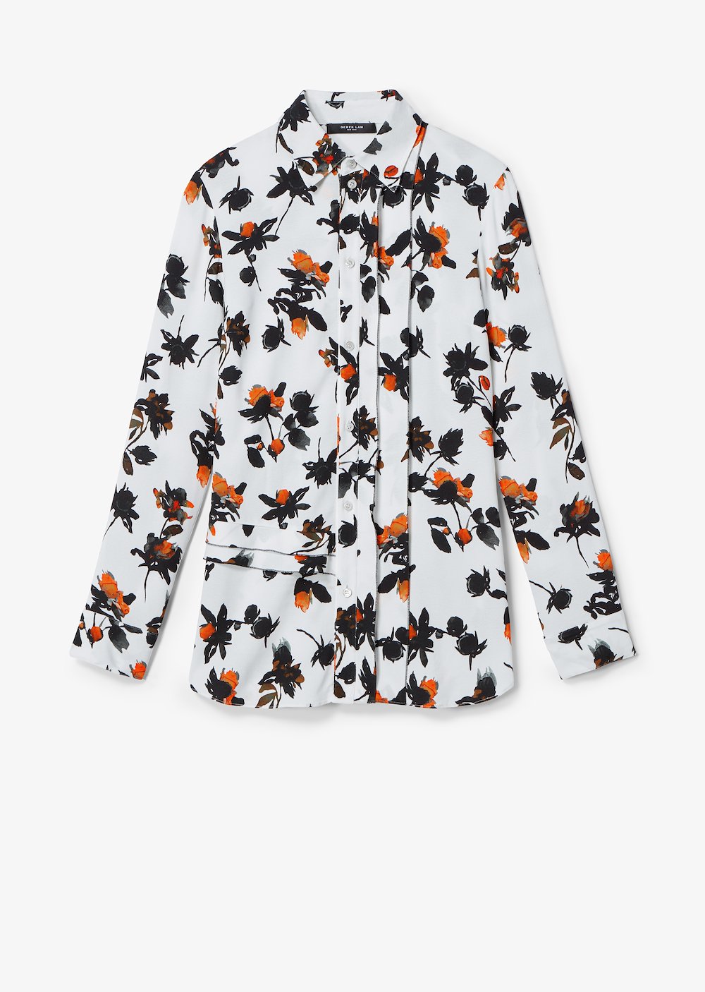Floating Floral Long Sleeve Ruffle Edge Button-Down Blouse