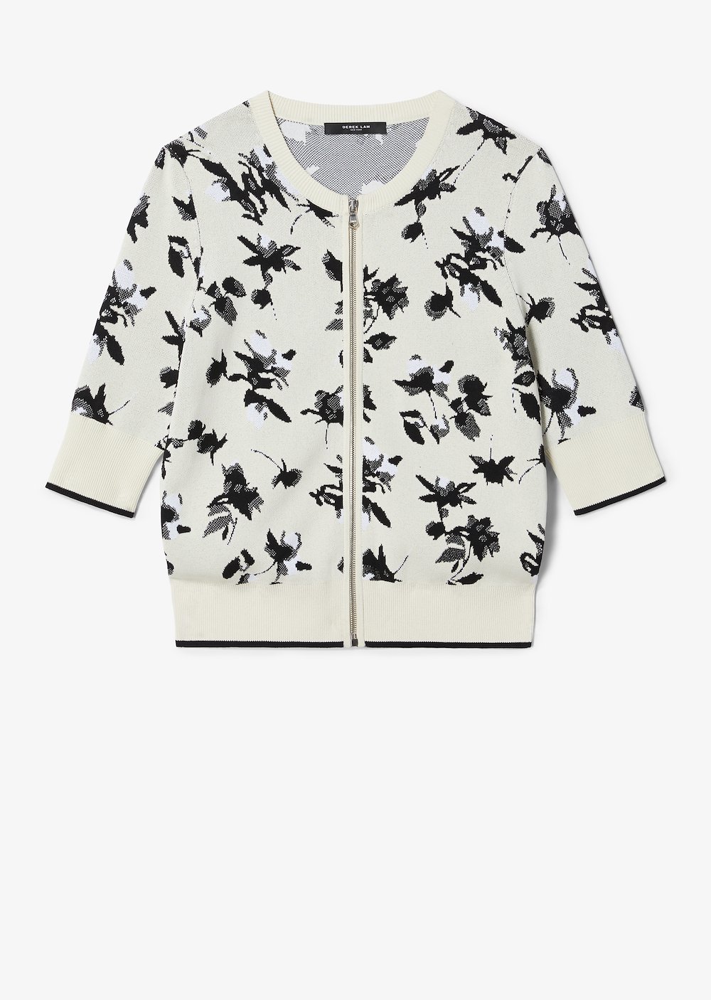 Floral Jacquard Knit Cardigan with Zipper