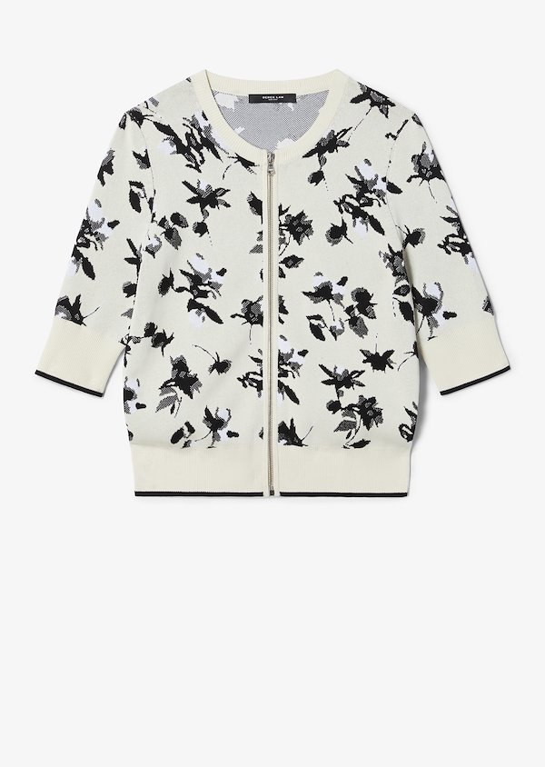 Floral Jacquard Knit Cardigan with Zipper Floral Jacquard Knit Cardigan with Zipper