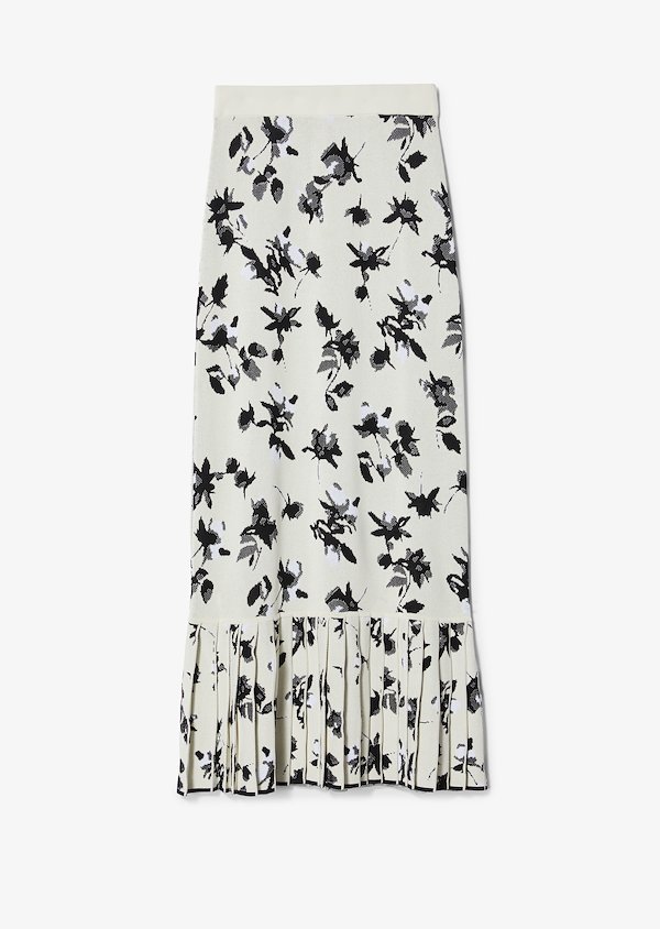 Floral Jacquard Knit Skirt with Pleated Hem Floral Jacquard Knit Skirt with Pleated Hem