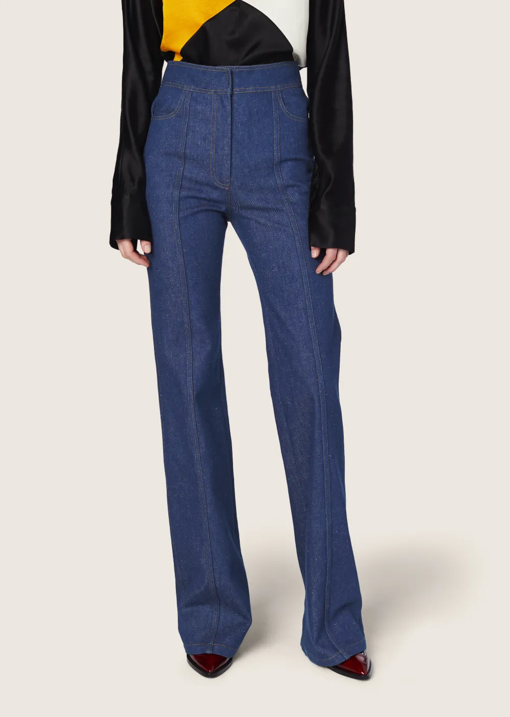 High-Waisted Flare Pant with Topstitch Detail