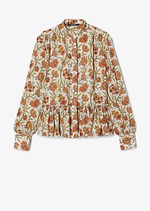 Indian Floral Long Sleeve Blouse with Ruffle Hem Indian Floral Long Sleeve Blouse with Ruffle Hem