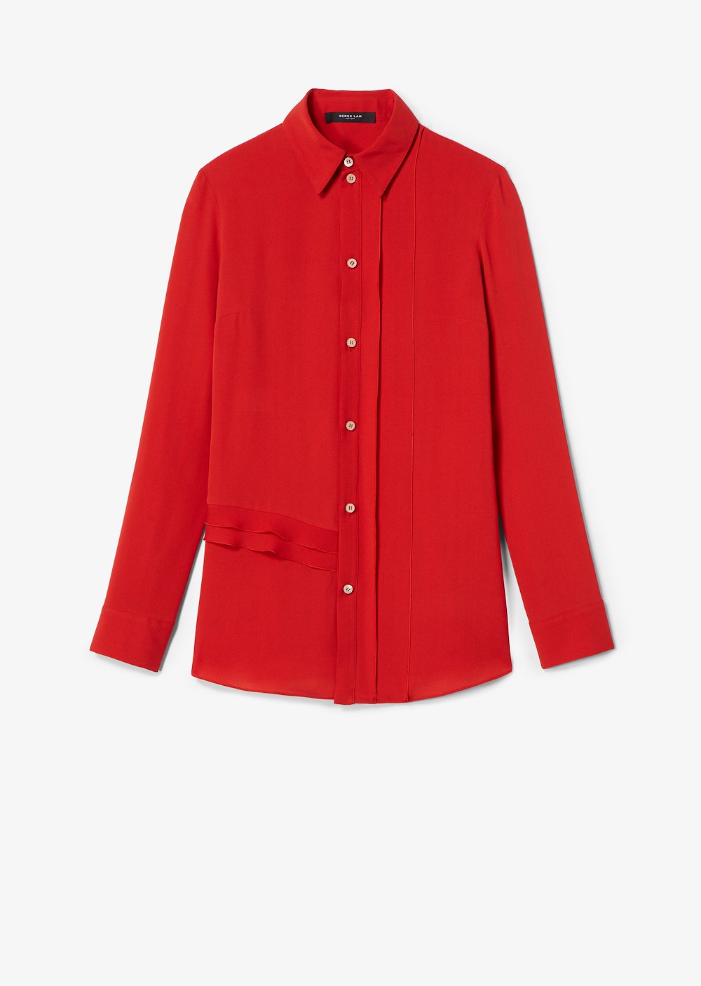 Long Sleeve Ruffle Edge Georgette Button-Down Blouse