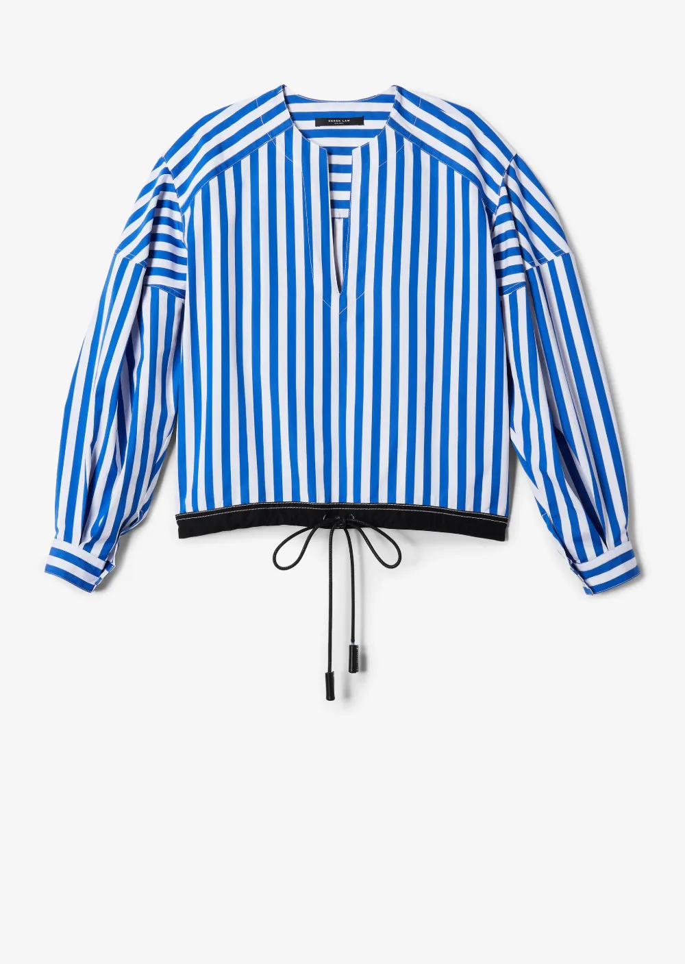 Long Sleeve Stripe Poplin Top with Drawstring Hem