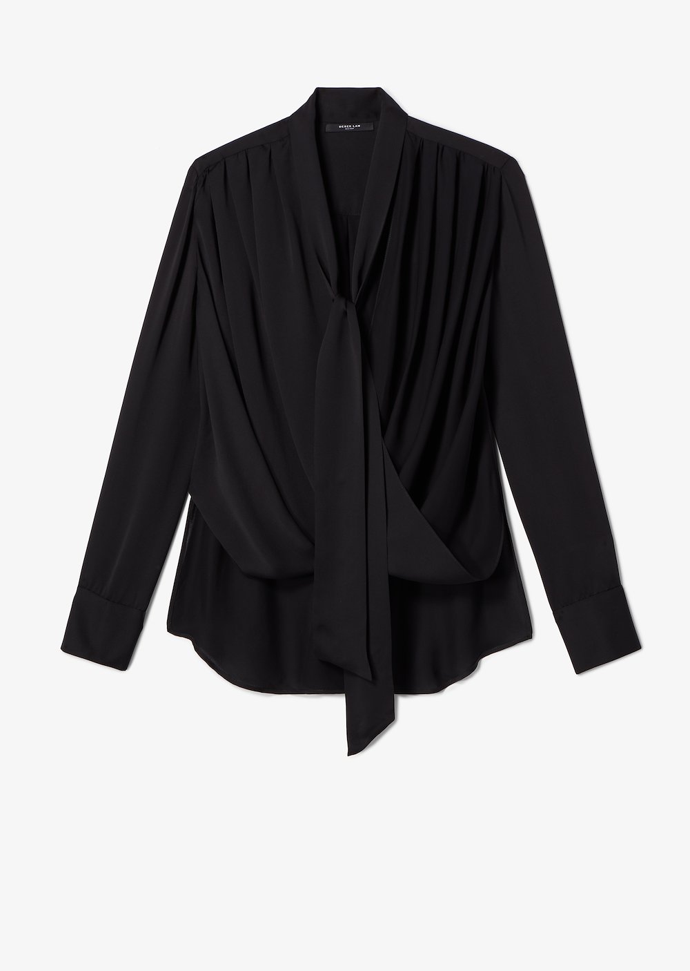 Oversized Long Sleeve Draped Georgette Wrap Blouse with Neck Ties
