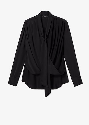 Oversized Long Sleeve Draped Georgette Wrap Blouse with Neck Ties Oversized Long Sleeve Draped Georgette Wrap Blouse with Neck Ties