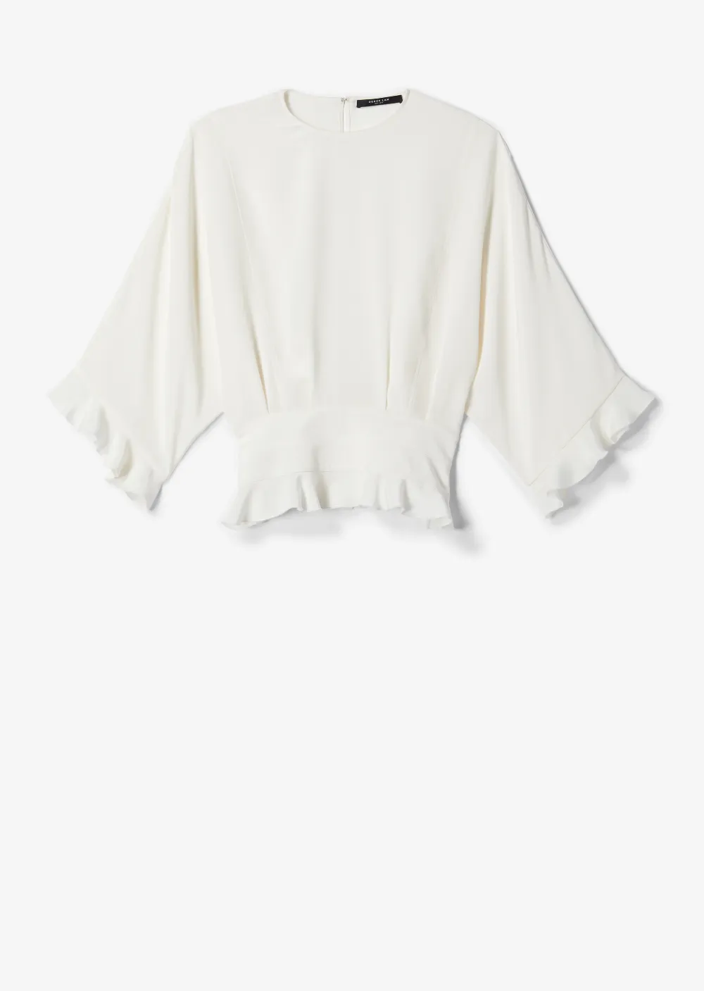 Short Sleeve Crepe Blouse with Ruffle Hem Detail