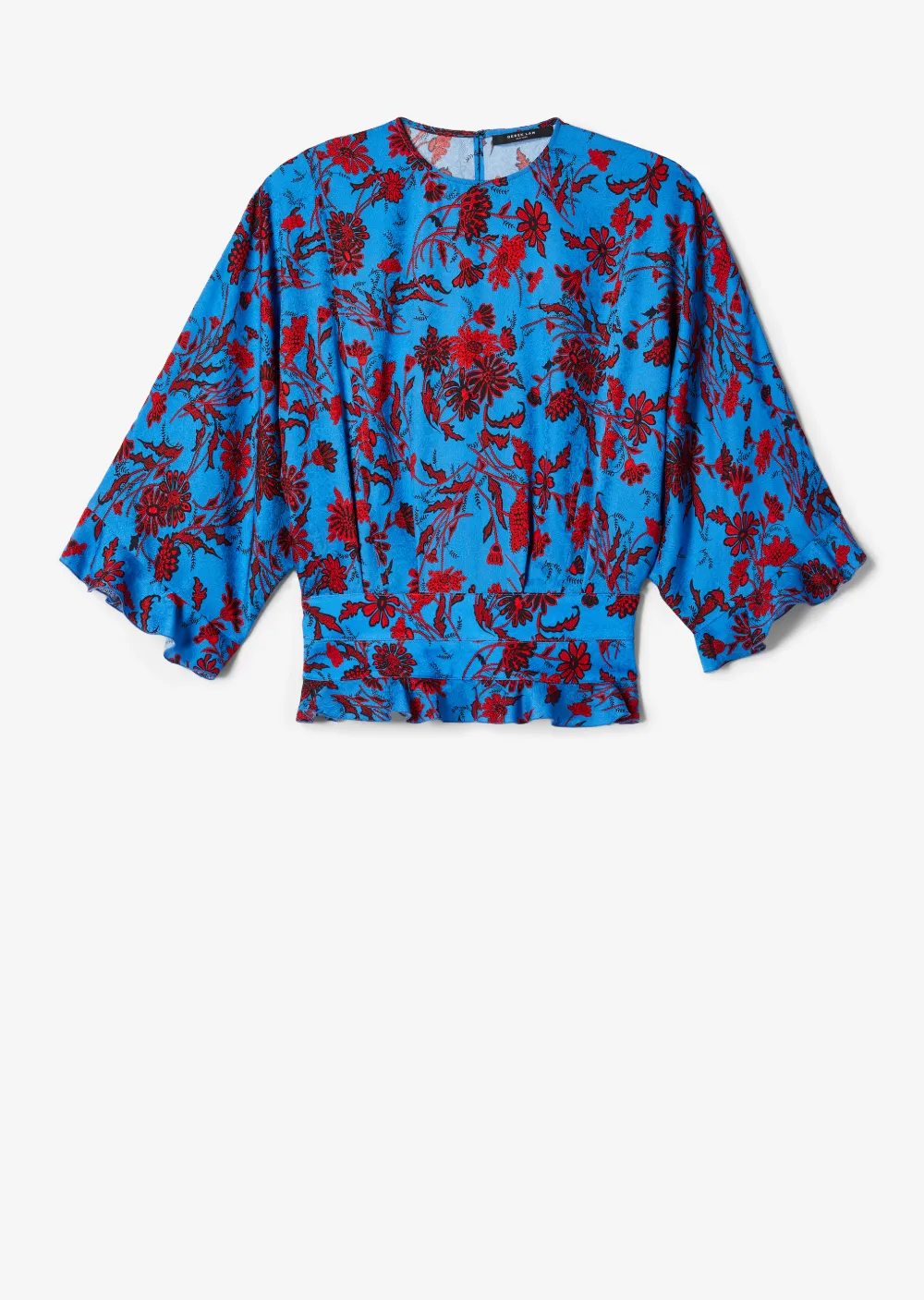 Short Sleeve Nightshade Floral Blouse with Ruffle Hem Detail