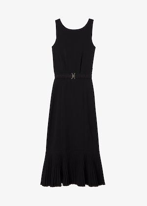 Sleeveless Crepe Jersey Fitted Dress with Pleated Hem Sleeveless Crepe Jersey Fitted Dress with Pleated Hem