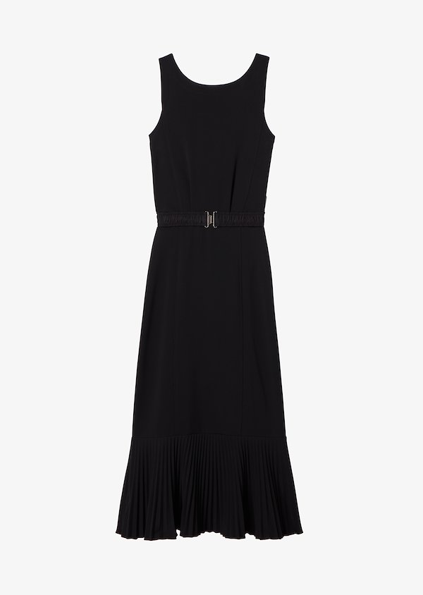 Sleeveless Crepe Jersey Fitted Dress with Pleated Hem Sleeveless Crepe Jersey Fitted Dress with Pleated Hem
