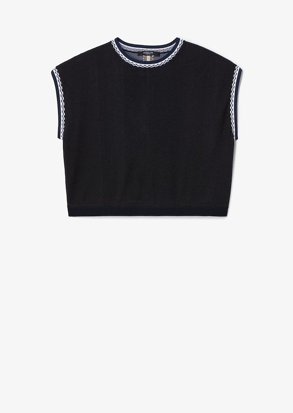 Sleeveless Crewneck Cashmere Shell with Printed Silk Back Sleeveless Crewneck Cashmere Shell with Printed Silk Back