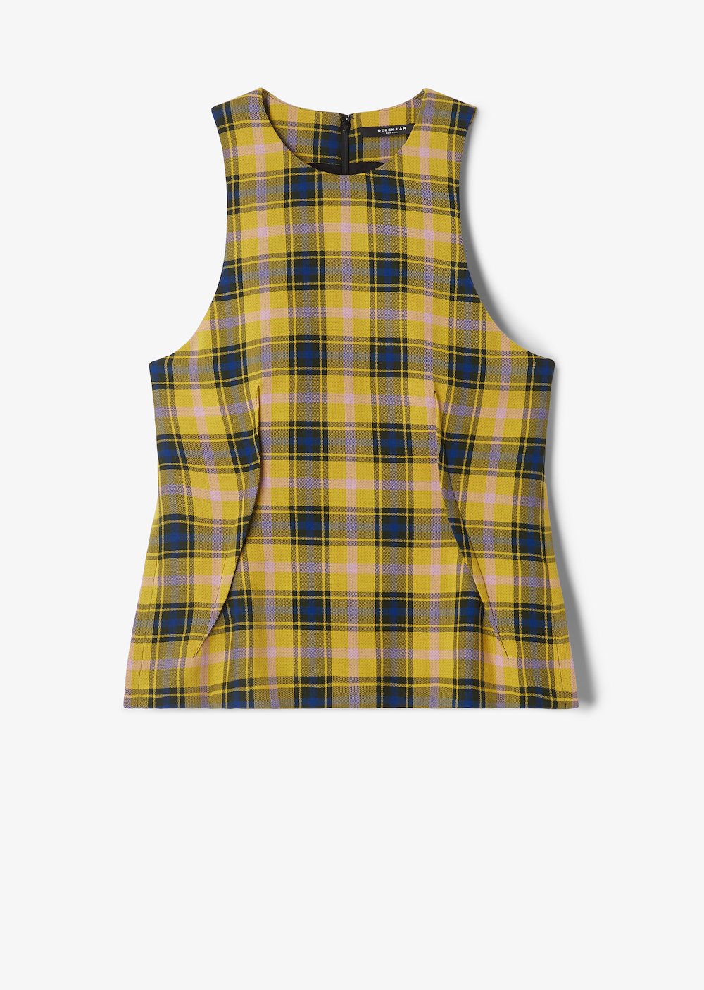 Sleeveless Gauze Plaid Top with Tie Back Detail