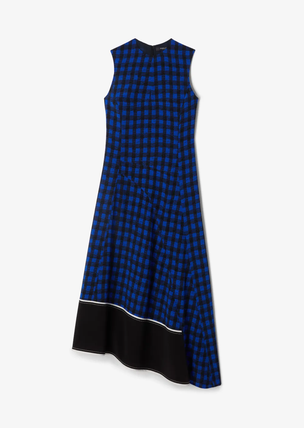 Sleeveless Plaid Print Crewneck Dress with Asymmetric Hem