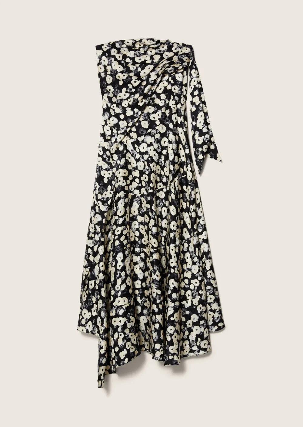 Strapless Knotted Poppy Print Silk Jacquard Handkerchief Dress