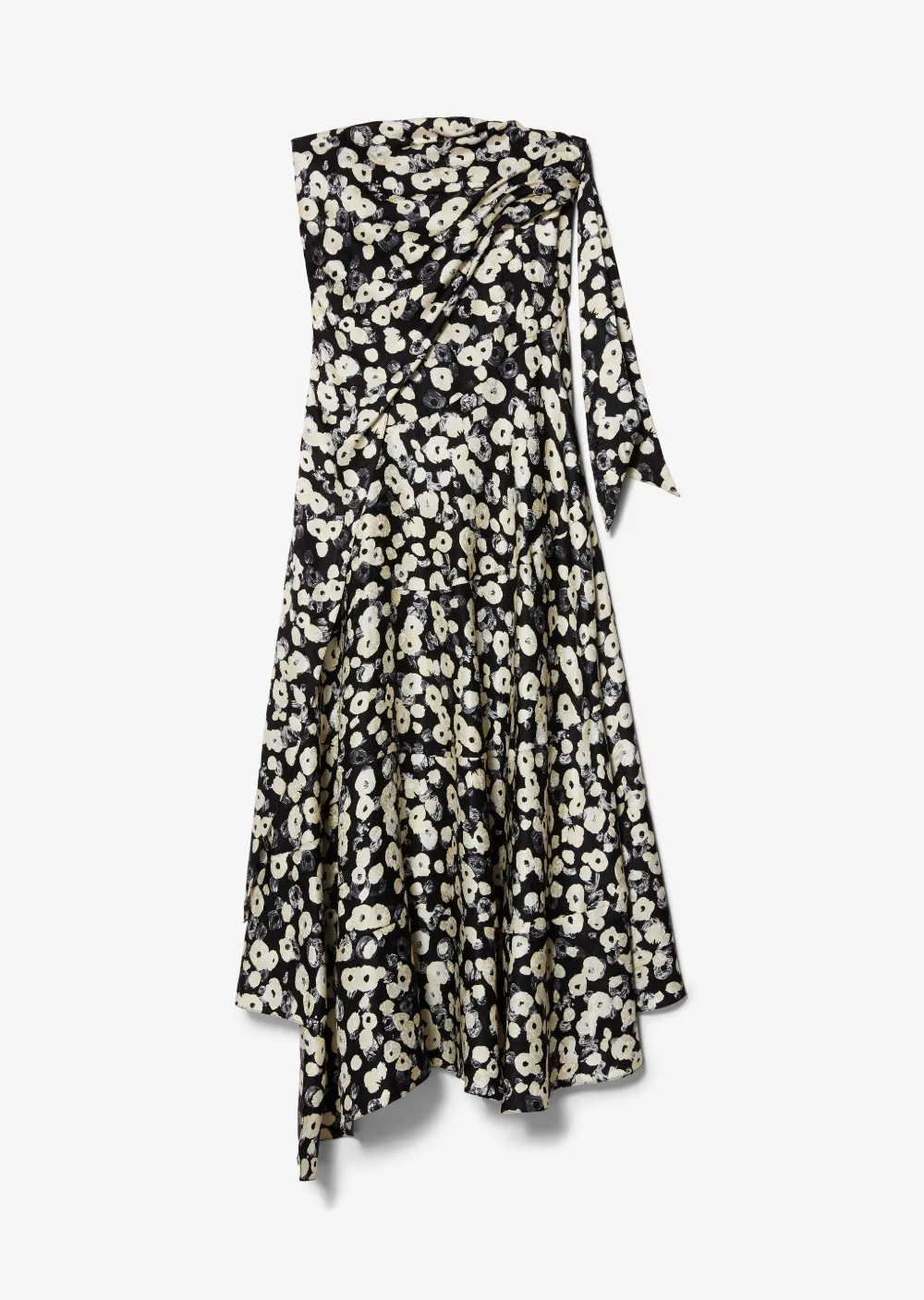Strapless Knotted Poppy Print Silk Jacquard Handkerchief Dress