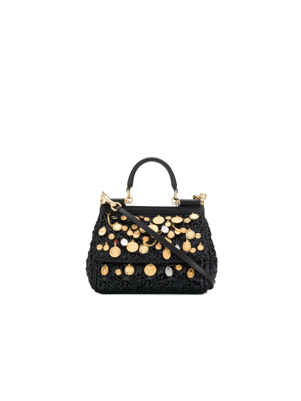 black Sicily charm-embellished raffia shoulder bag | Dolce & Gabbana |  