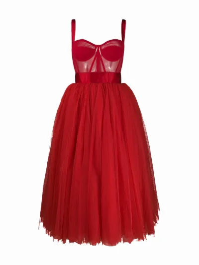 red tulle midi dress