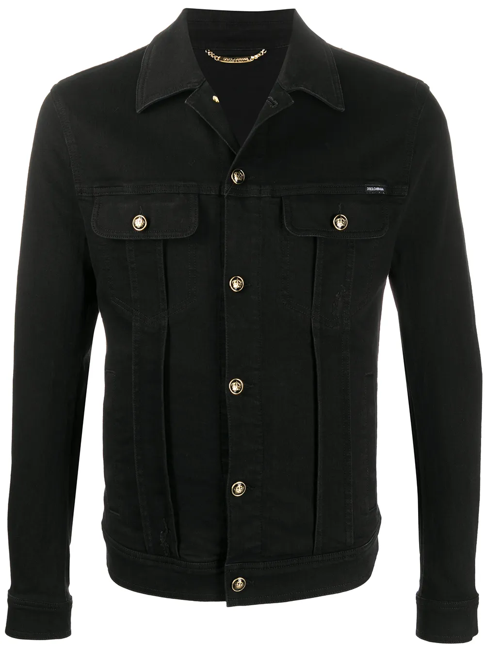 black denim jacket with gold buttons