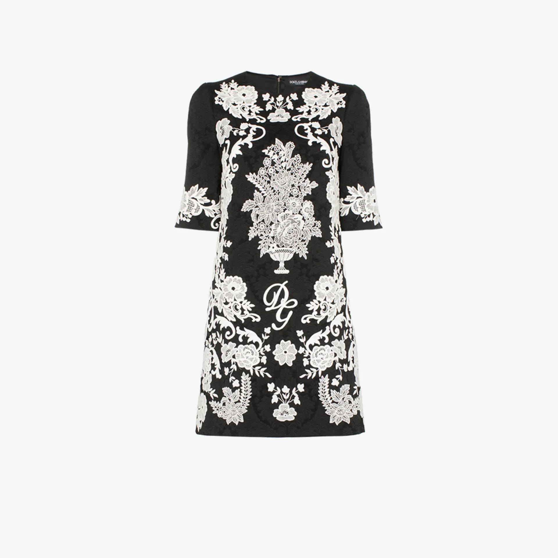 black and white embroidered dress