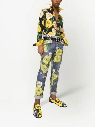 floral-print straight leg jeans | Dolce 