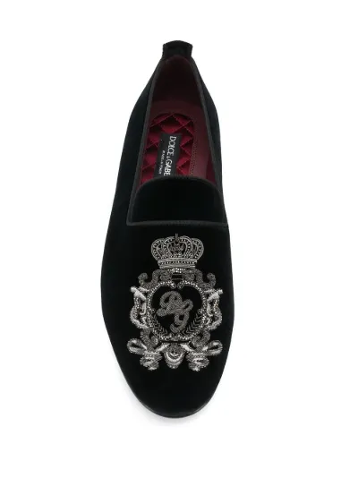 Dolce \u0026 Gabbana Nero Velvet Gold Crown Uomo Mocassini Scarpe | Balardi