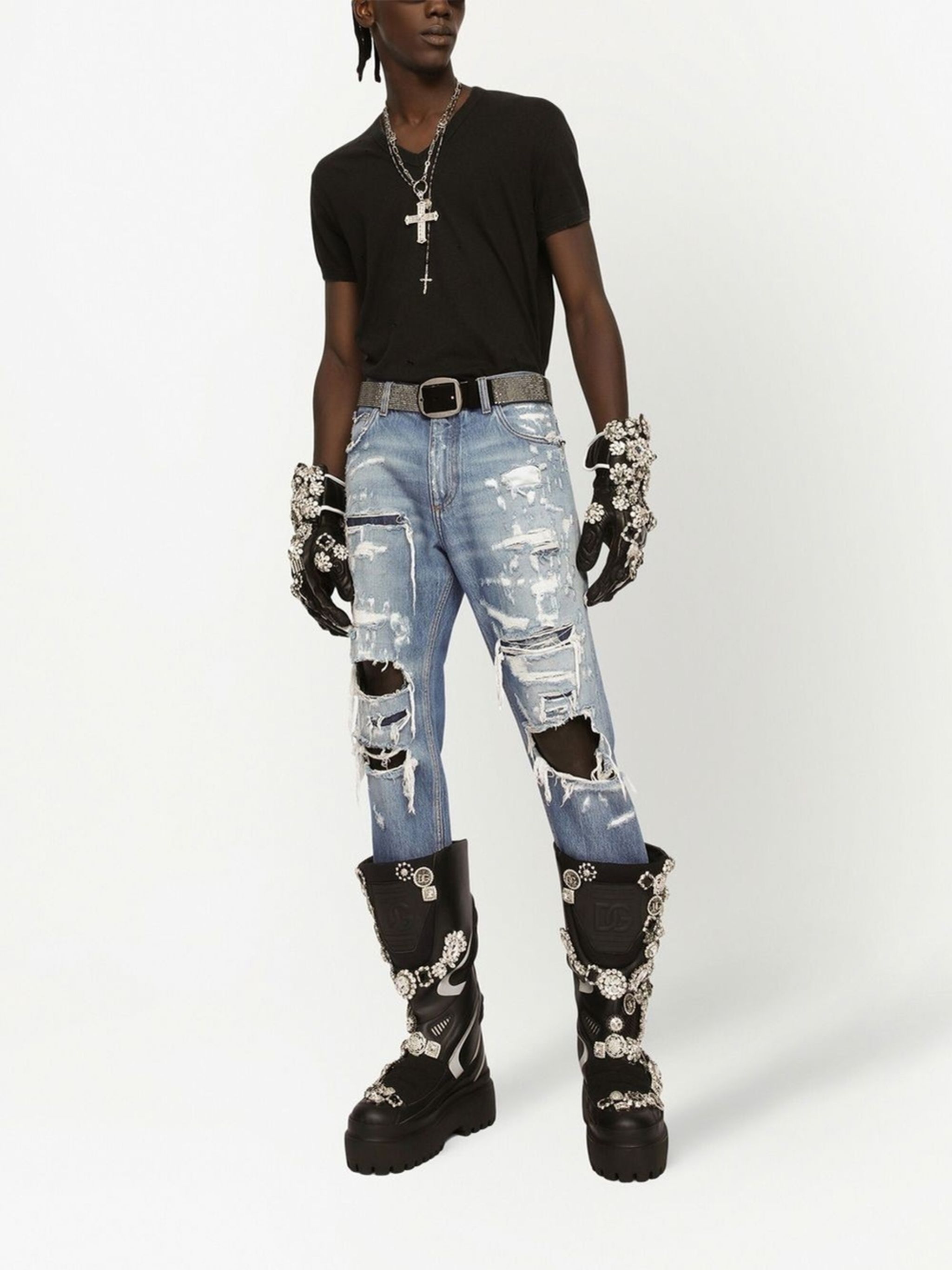 Dolce & Gabbana ripped-detail straight-leg jeans | Eraldo.com FR